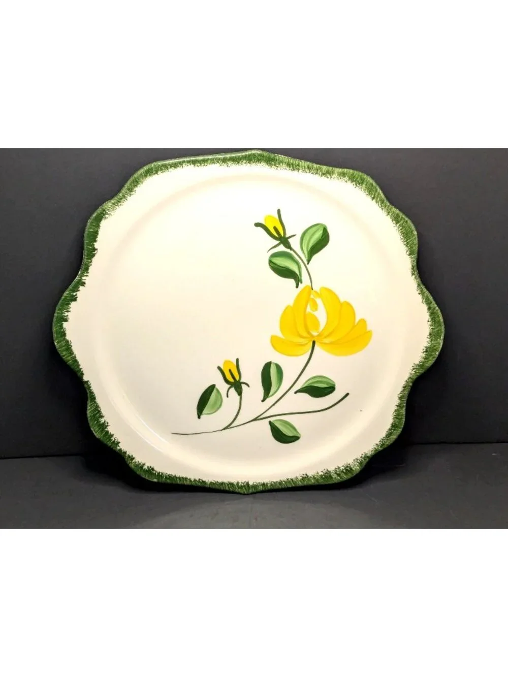Vtg. Blue Ridge Southern Pottery Hand-Painted Floral Serving Platter Scalloped